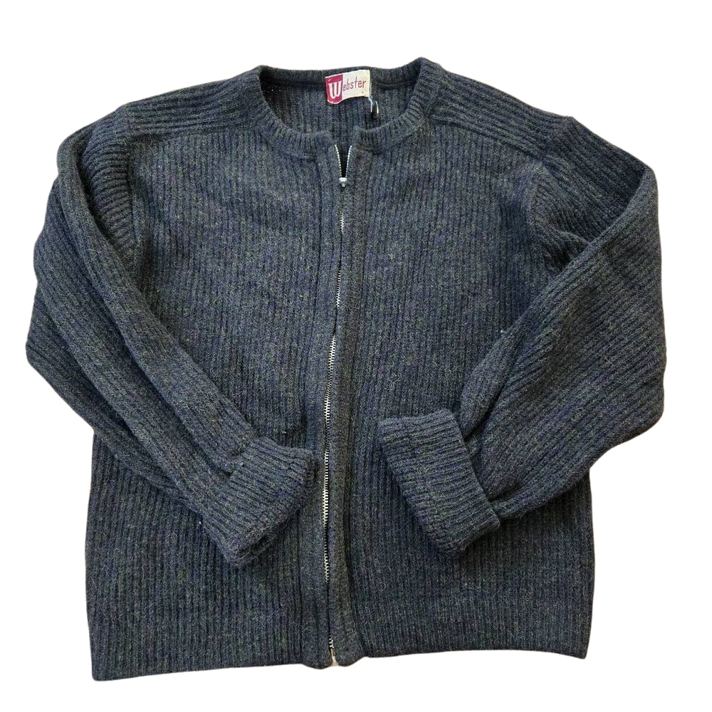 Vintage Webster Ribbed Wool Zip-up Cardigan Sweater Men's Size Small